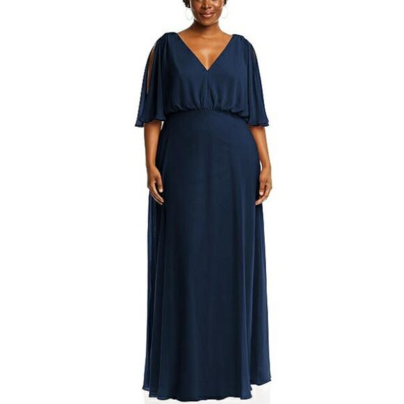 After Size Midnight Navy Luxe Chiffon Blouse Floor Dress Size 4R NWT - Picture 1 of 9